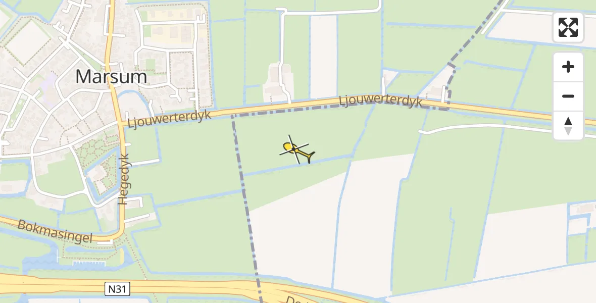 Vluchtroute Ambulancehelikopter van Leeuwarden naar Leeuwarden