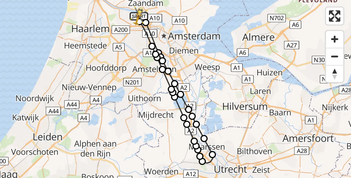 Vluchtroute Traumahelikopter van Amsterdam Heliport naar Amsterdam Heliport