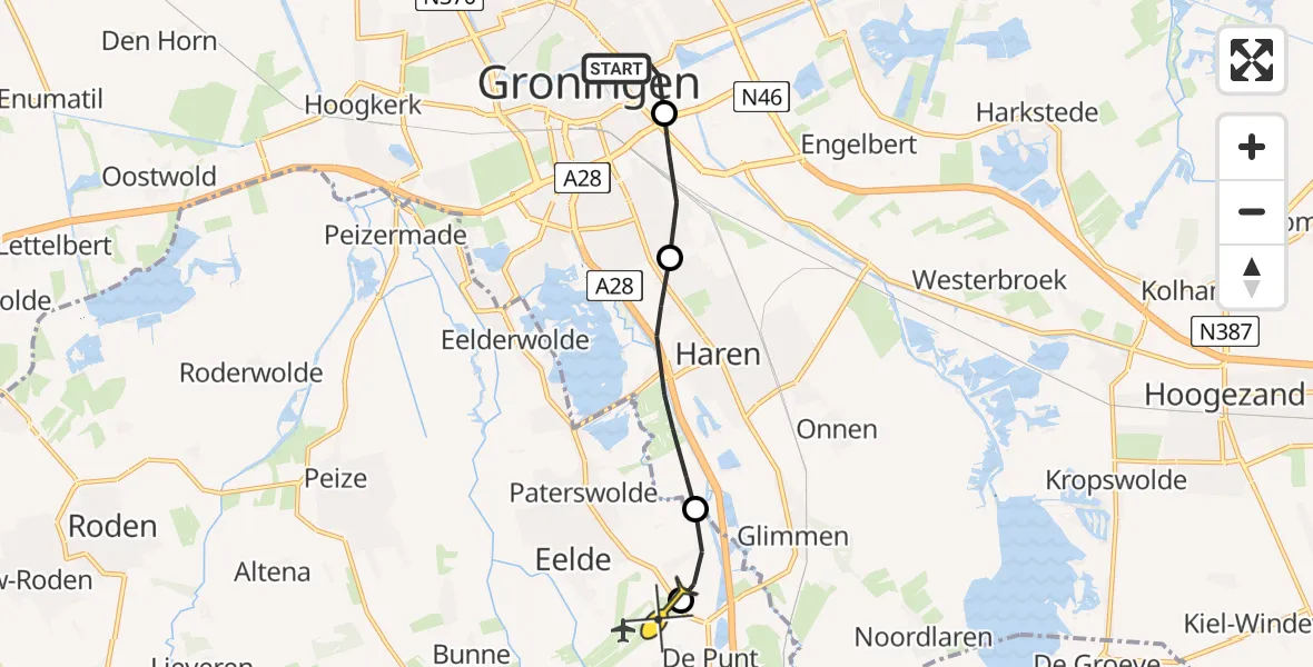 Routekaart van de vlucht: Lifeliner 4 naar Groningen Airport Eelde, Eemskanaal