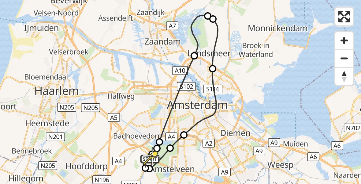 Routekaart van de vlucht: Politieheli naar Schiphol, Aalsmeer