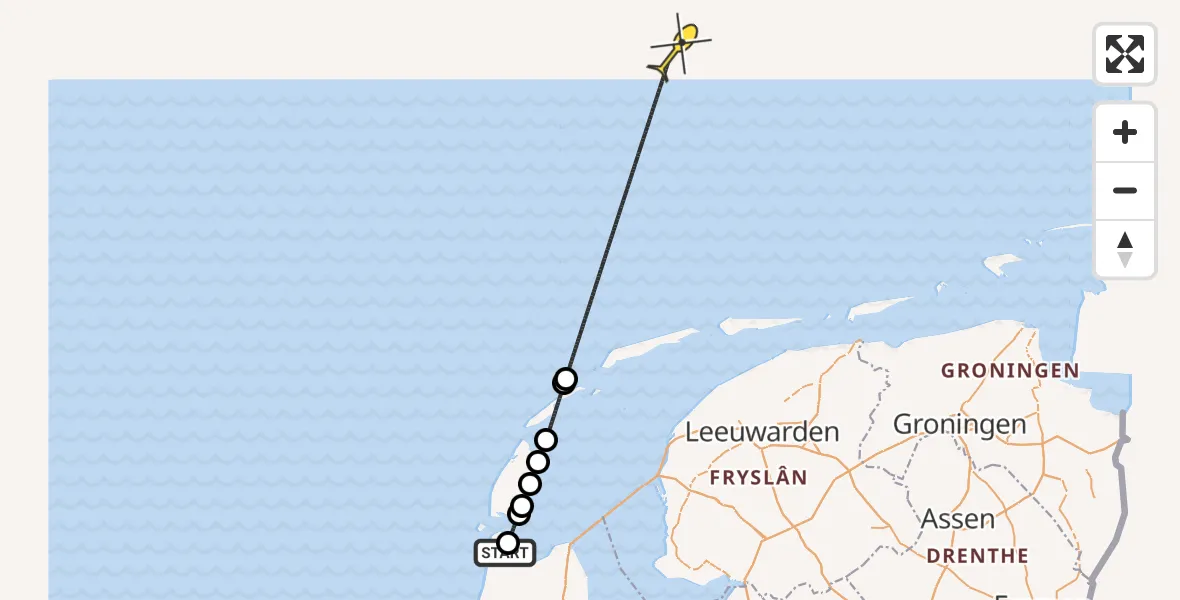 Routekaart van de vlucht: Kustwachthelikopter naar Oostoeverweg