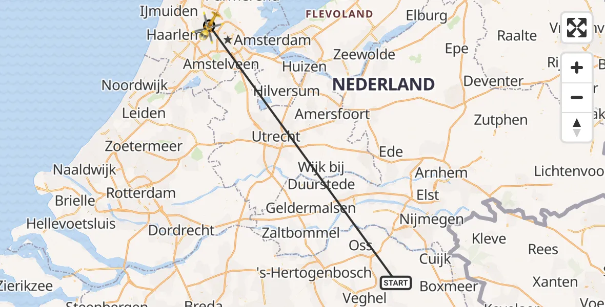 Routekaart van de vlucht: Traumahelikopter naar Amsterdam Heliport, Hornweg