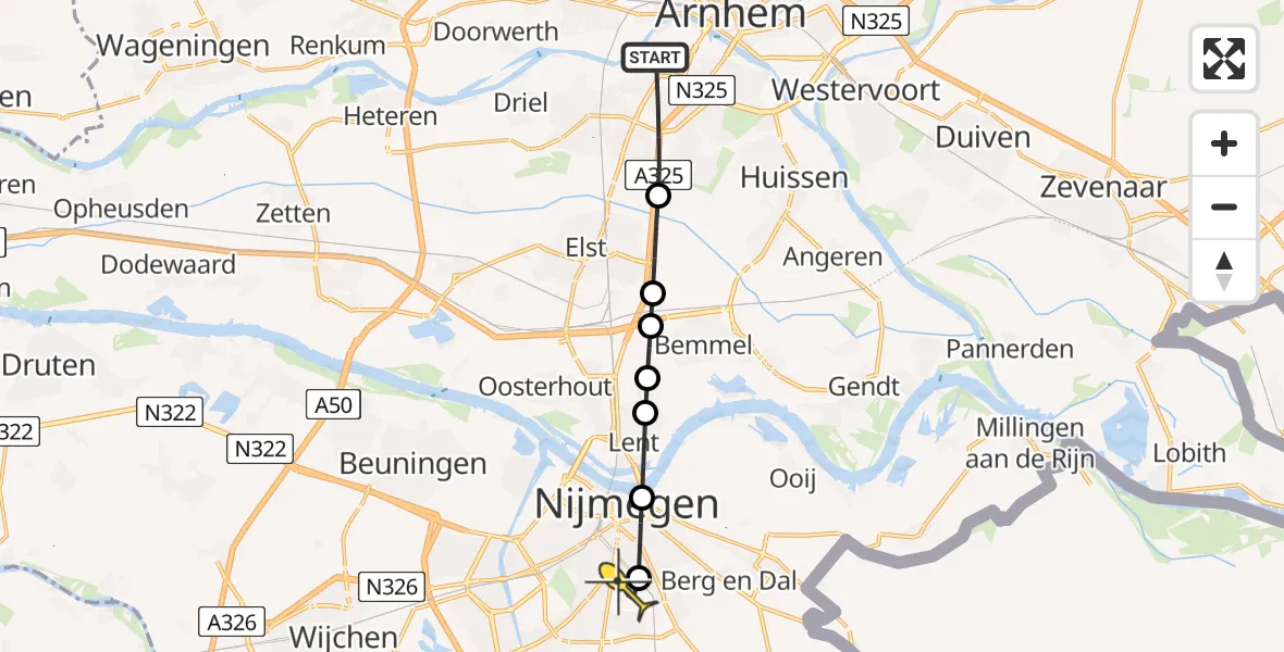 Routekaart van de vlucht: Lifeliner 3 naar Radboud Universitair Medisch Centrum, 't Hofje