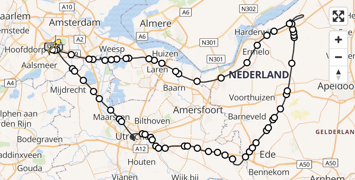 Routekaart van de vlucht: Politieheli naar Schiphol, Schipholdijk