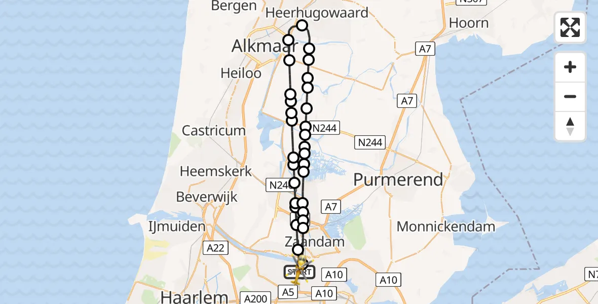 Vluchtroute Traumahelikopter van Amsterdam Heliport naar Amsterdam Heliport