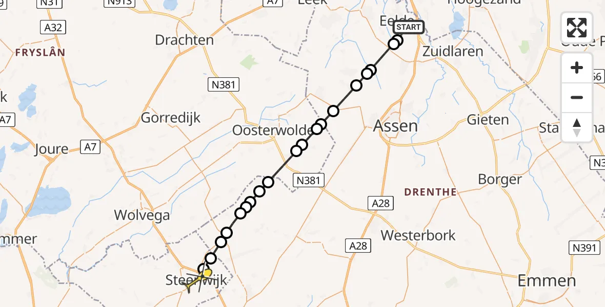 Routekaart van de vlucht: Lifeliner 4 naar Steenwijk, Luchtenburgerweg