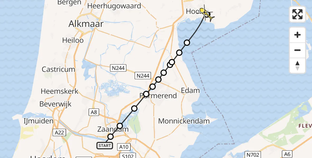 Routekaart van de vlucht: Lifeliner 1 naar Hoorn, Prins Hendrikstraat