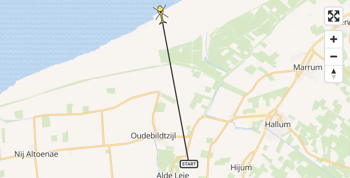 Routekaart van de vlucht: Ambulancehelikopter naar Marrum