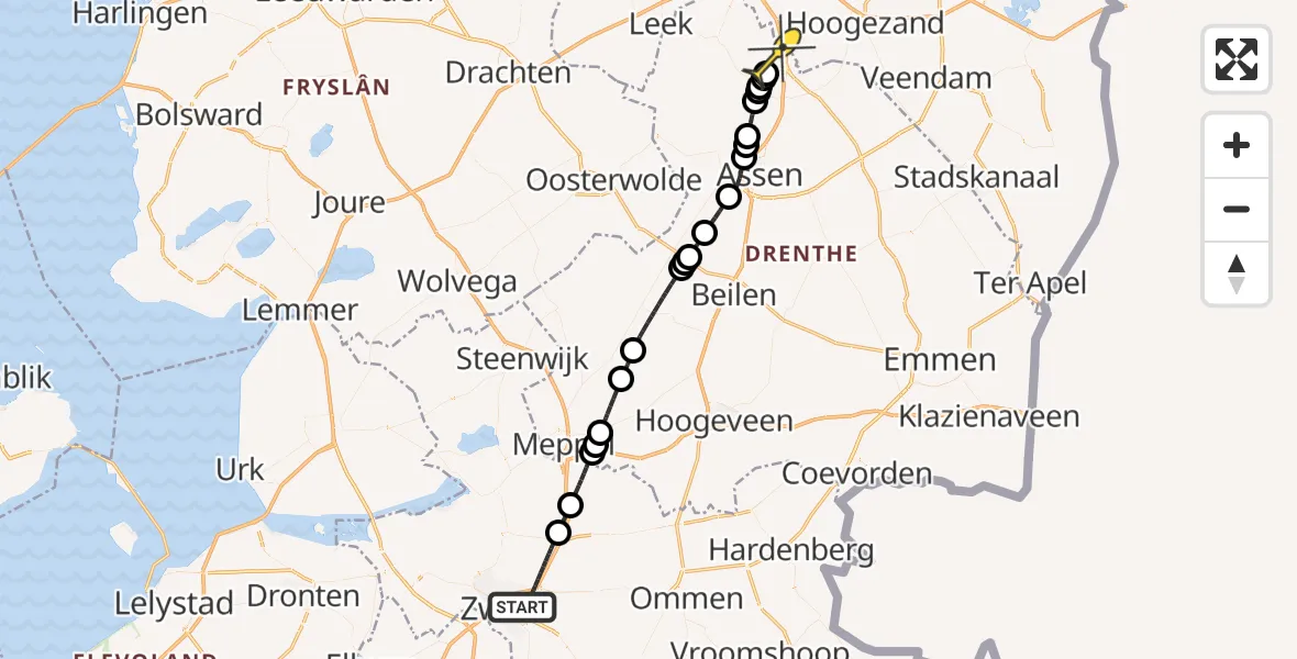 Routekaart van de vlucht: Lifeliner 4 naar Groningen Airport Eelde, Boerhaavelaan