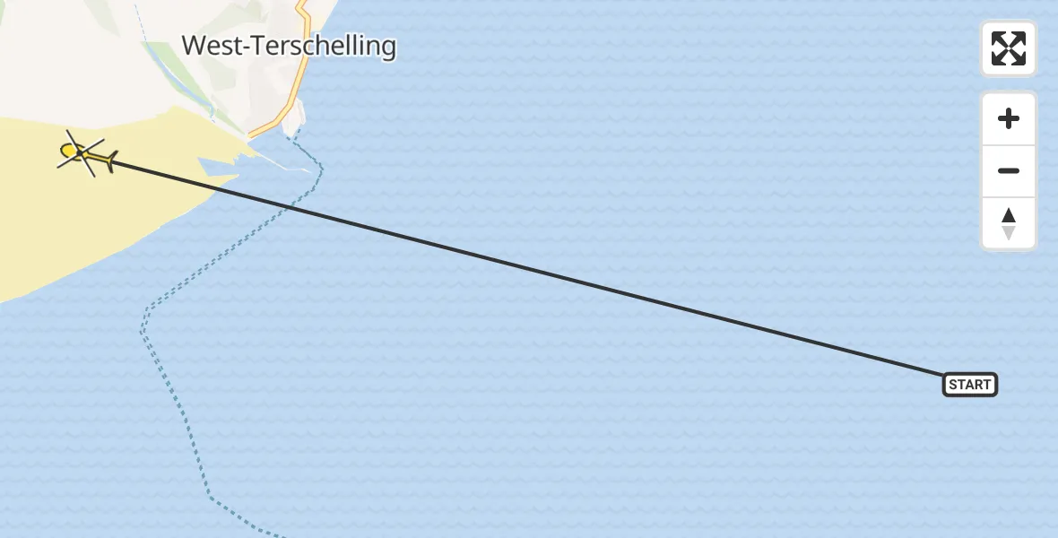 Routekaart van de vlucht: Ambulancehelikopter naar West-Terschelling, Noordsvaarder