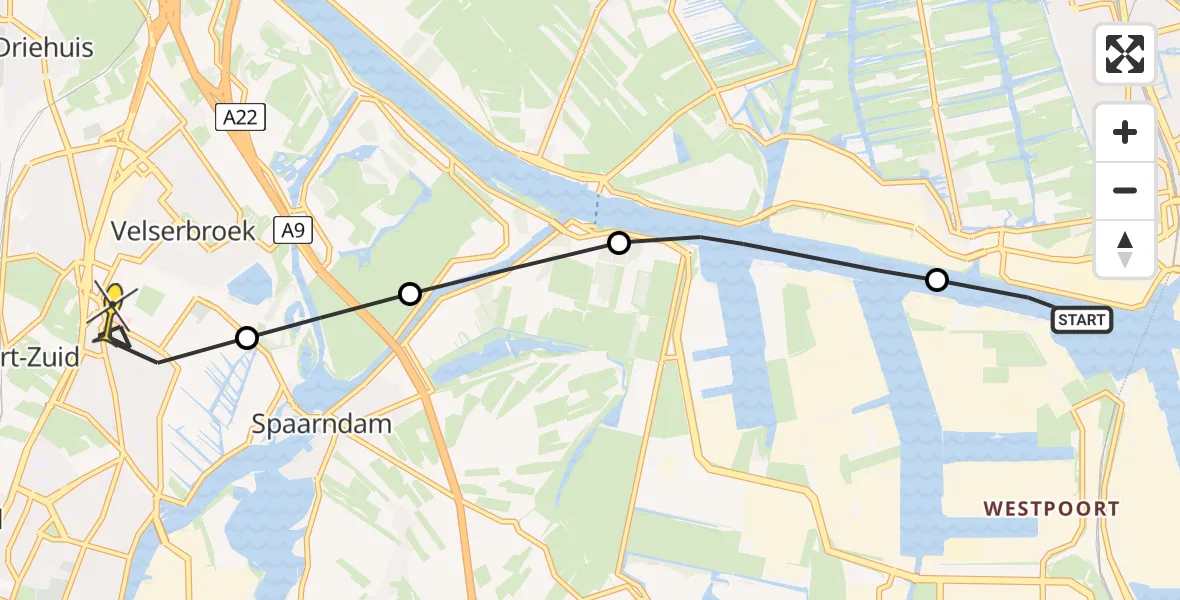Routekaart van de vlucht: Lifeliner 1 naar Haarlem, Buitenhuizerweg