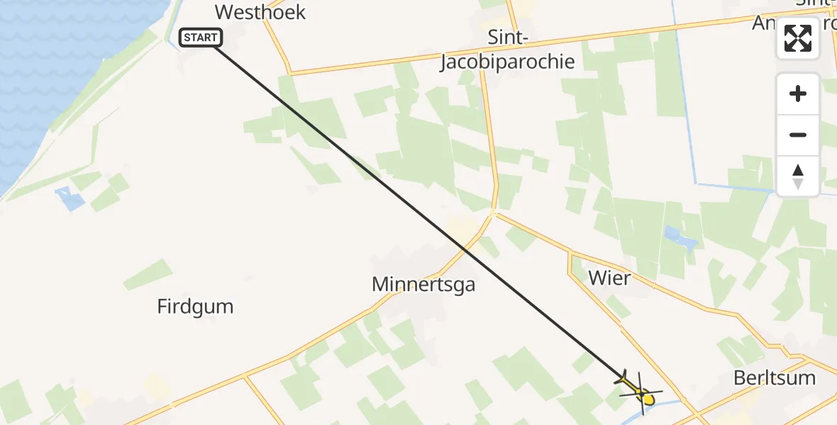 Routekaart van de vlucht: Ambulanceheli naar Wier, Aldmear