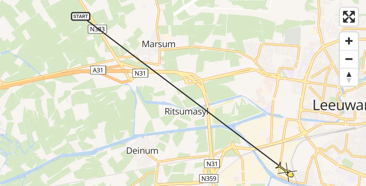 Routekaart van de vlucht: Ambulancehelikopter naar Leeuwarden, Edisonstraat