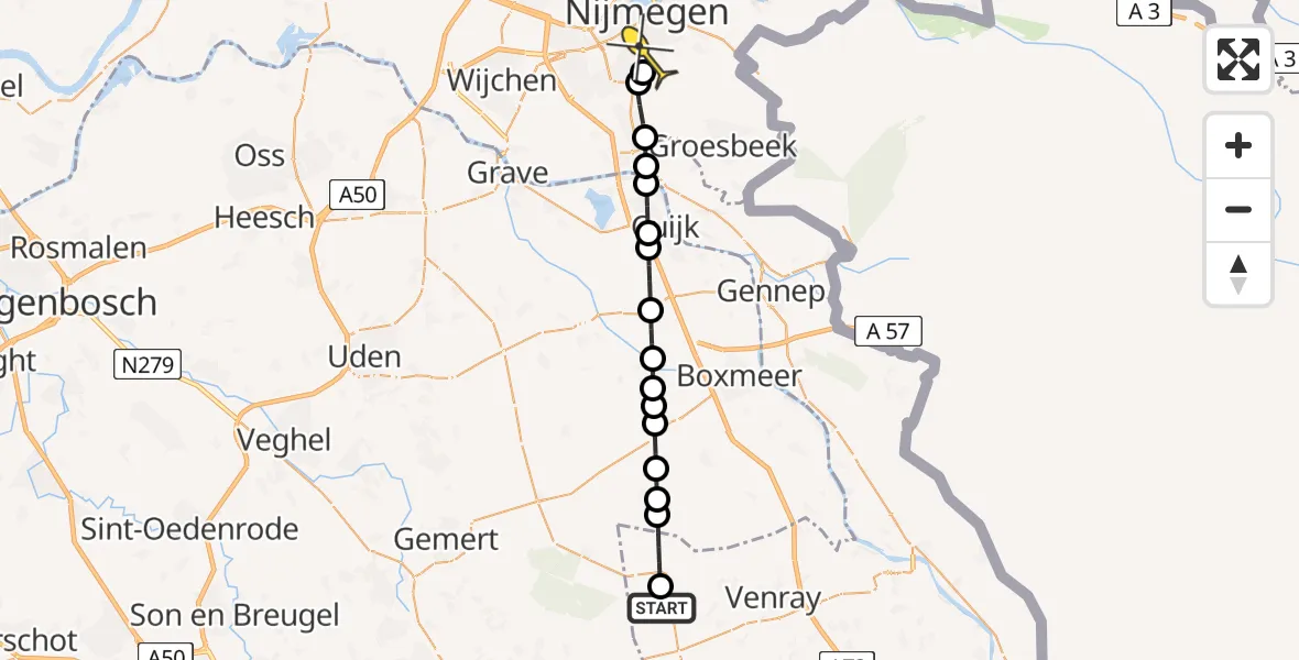 Routekaart van de vlucht: Lifeliner 3 naar Radboud Universitair Medisch Centrum, Vliegveldbossen