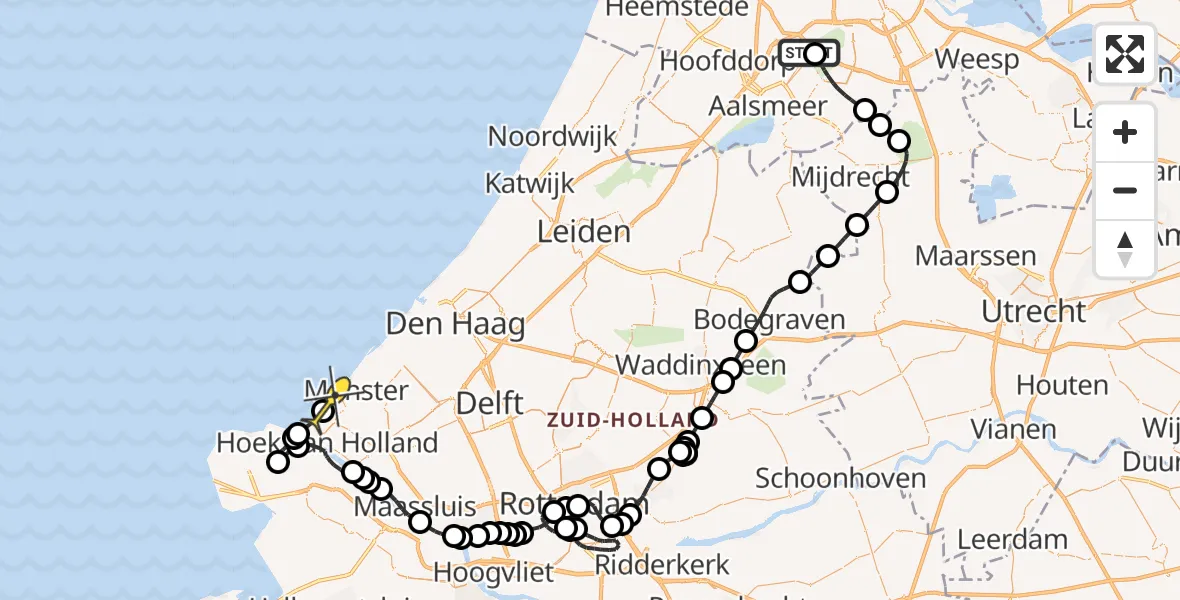 Routekaart van de vlucht: Politieheli naar 's-Gravenzande, Land van Bosse