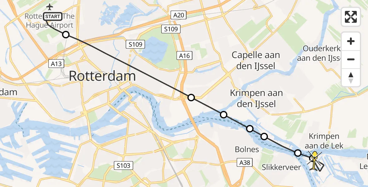 Routekaart van de vlucht: Lifeliner 2 naar Kinderdijk, Deelenpad