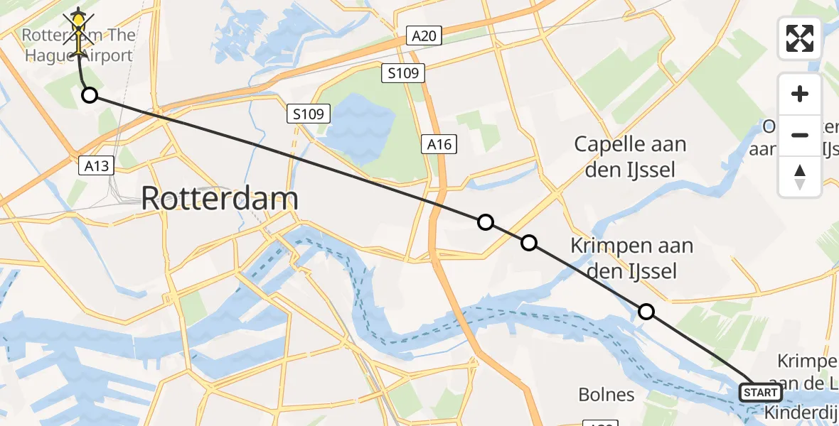 Routekaart van de vlucht: Lifeliner 2 naar Rotterdam The Hague Airport, Tiendweg