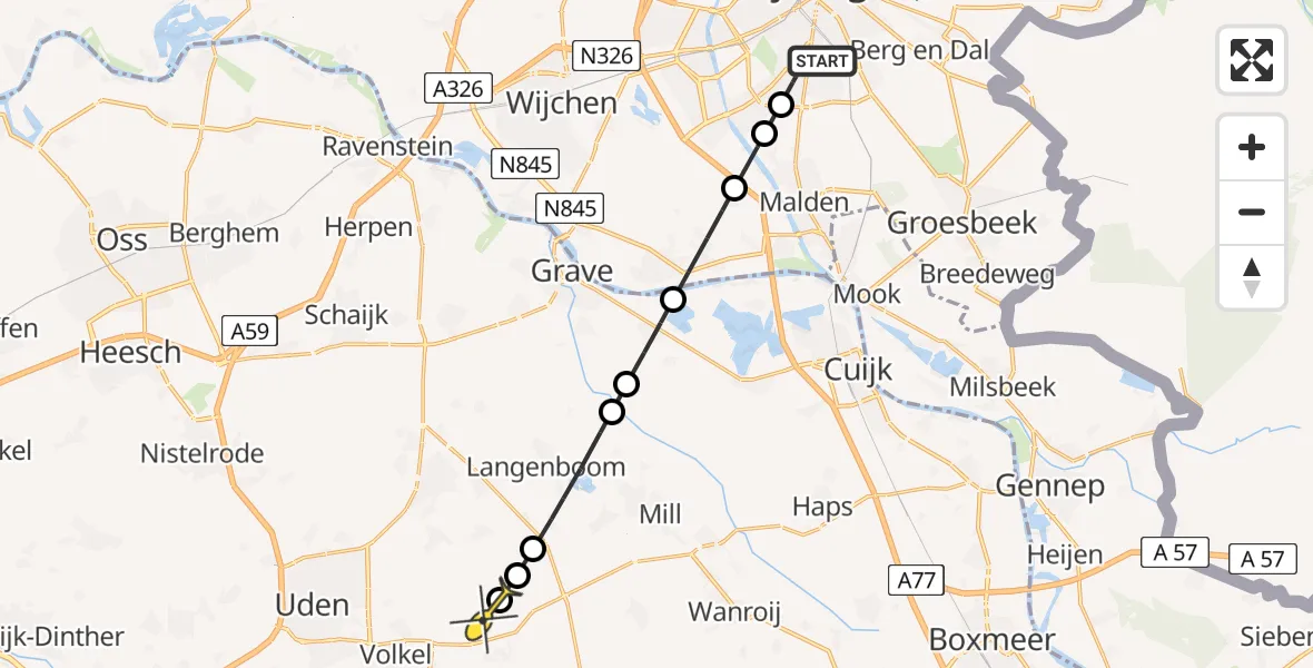 Routekaart van de vlucht: Lifeliner 3 naar Vliegbasis Volkel, Sint Jacobslaan