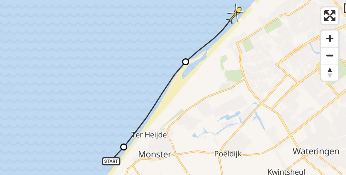 Routekaart van de vlucht: Politieheli naar Den Haag, Strandweg