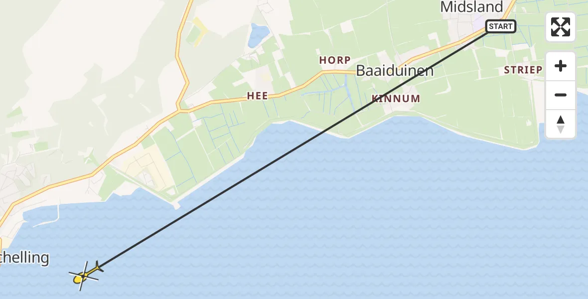 Routekaart van de vlucht: Ambulancehelikopter naar West-Terschelling, De Plaat