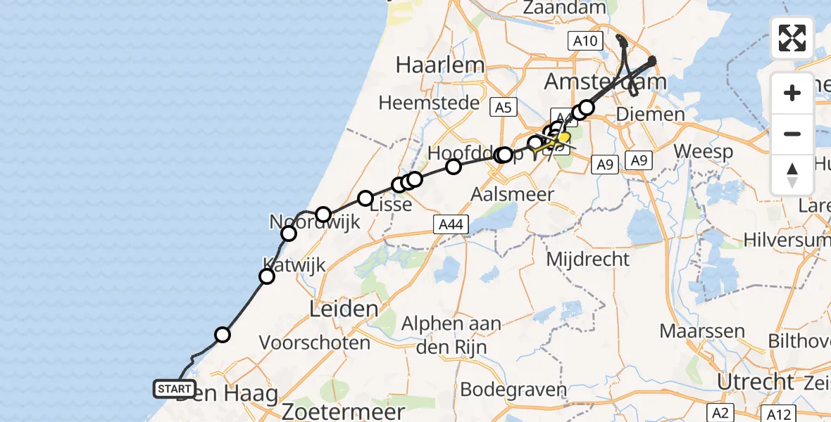 Routekaart van de vlucht: Politieheli naar Schiphol, Zuiderstrand