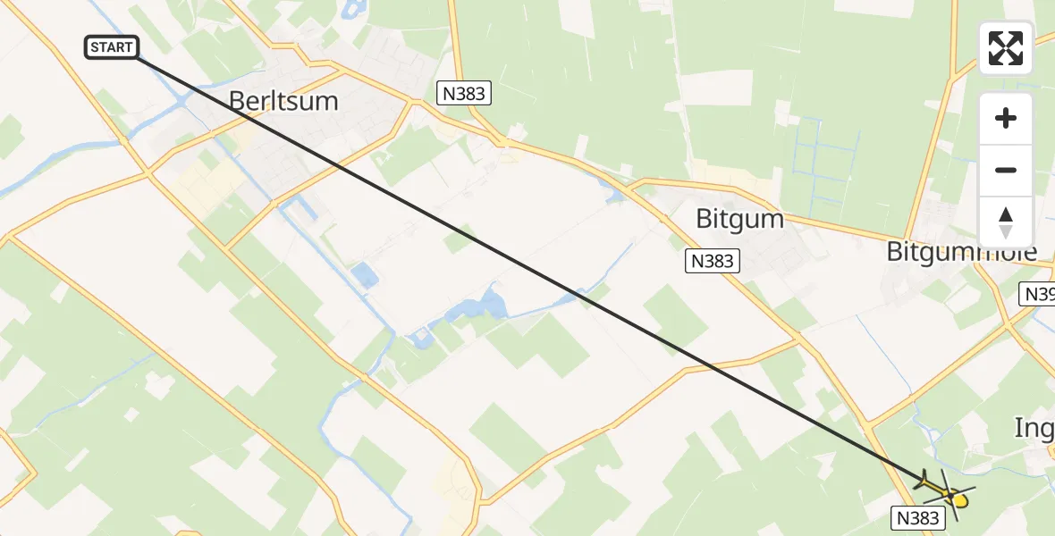 Routekaart van de vlucht: Ambulanceheli naar Ingelum, Bitgumer Feart