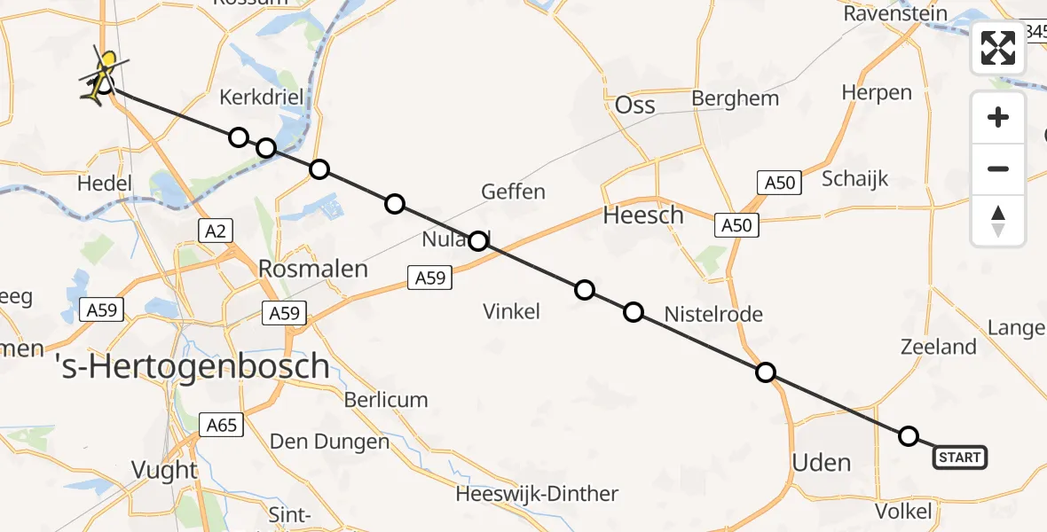 Routekaart van de vlucht: Lifeliner 3 naar Bruchem, Patersweg