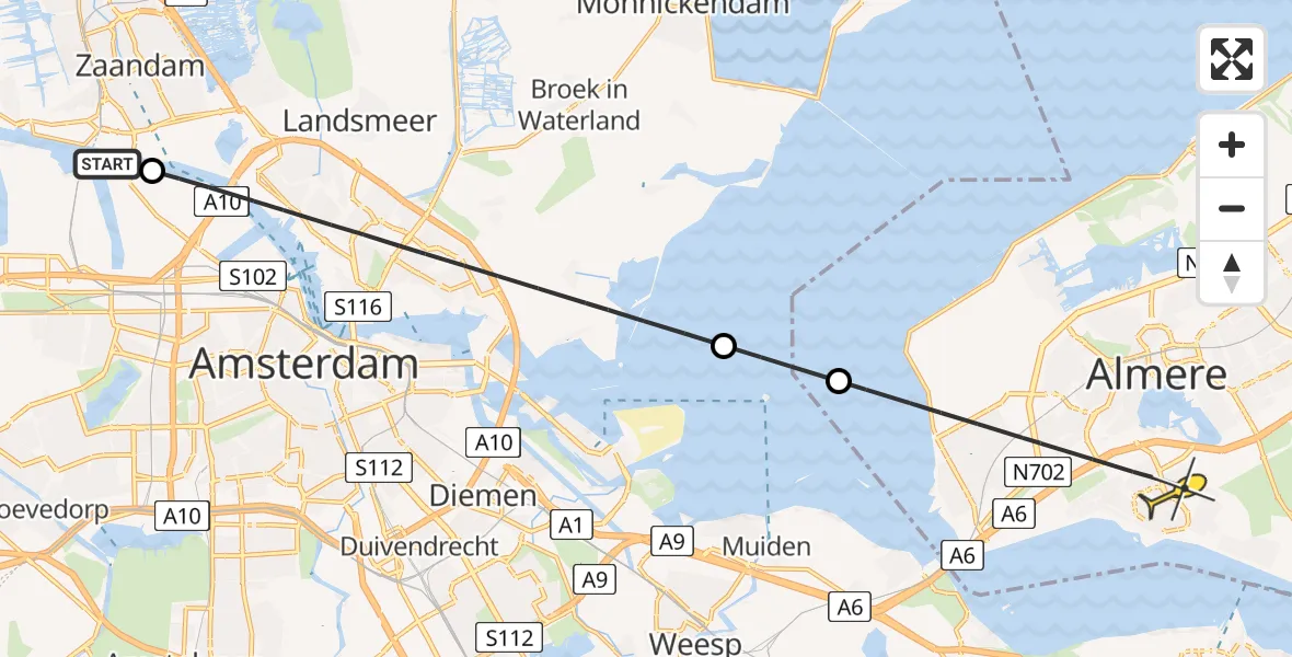 Routekaart van de vlucht: Lifeliner 1 naar Almere, Ankerweg