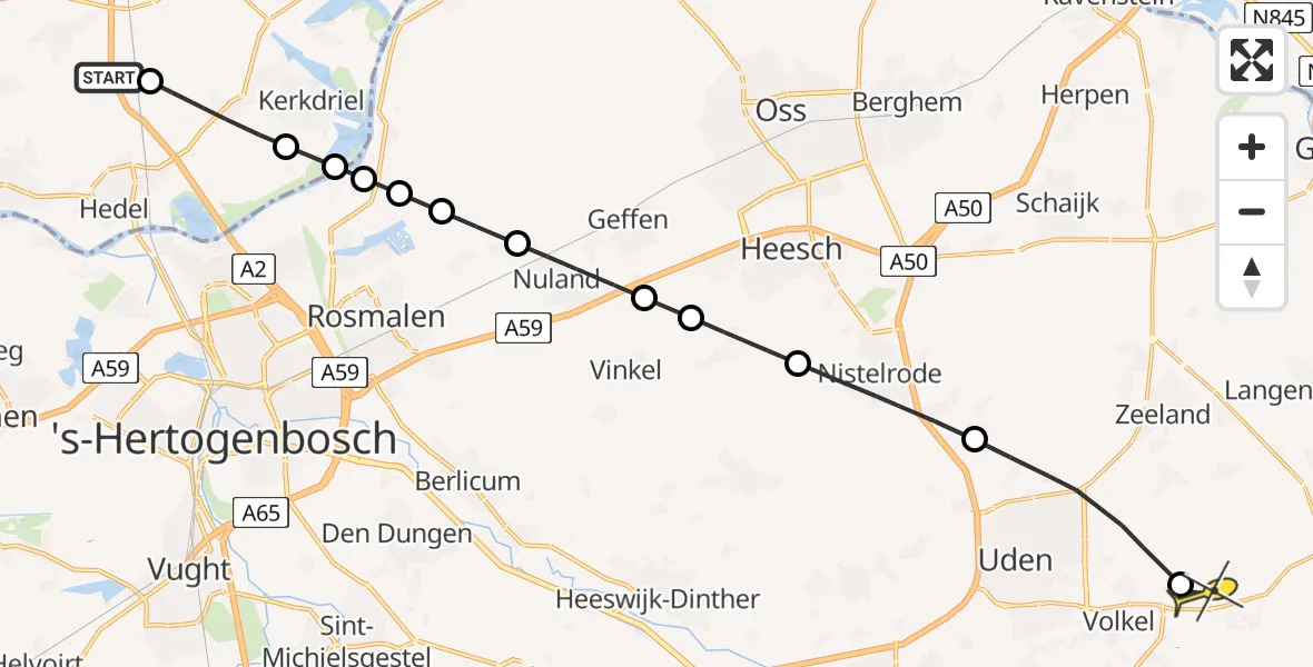 Routekaart van de vlucht: Lifeliner 3 naar Vliegbasis Volkel, Veilingweg