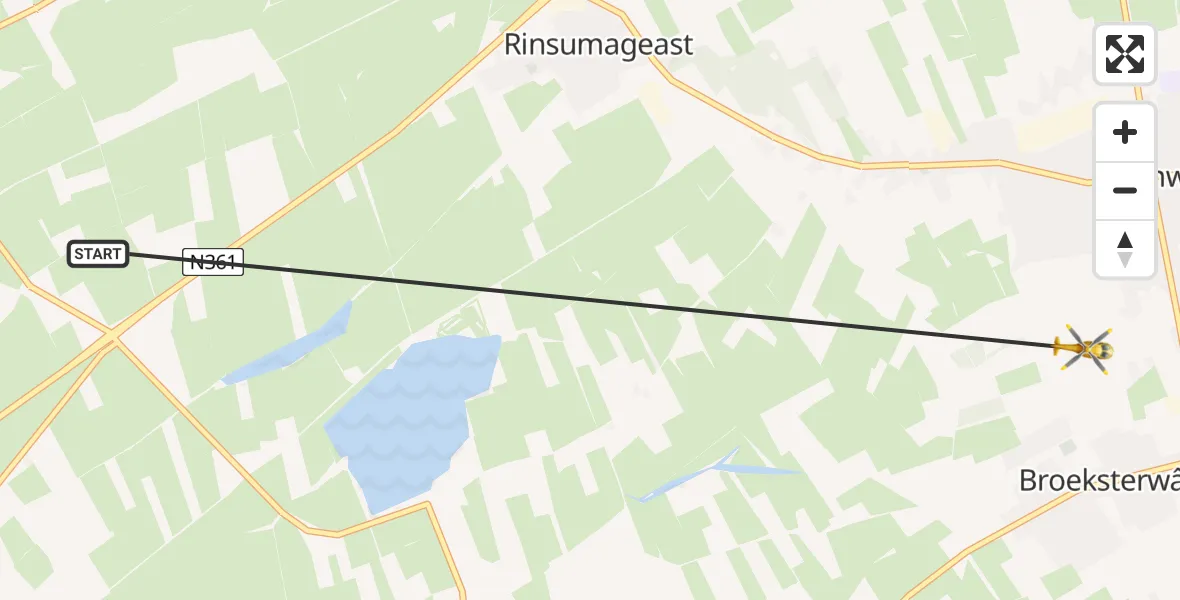 Vluchtroute Ambulancehelikopter Rinsumageast - Damwâld, 07 mei 2024, 14:14
