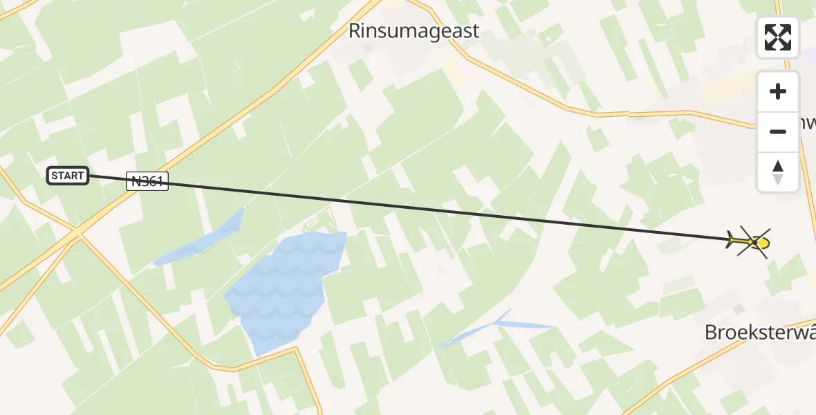 Routekaart van de vlucht: Ambulancehelikopter naar Damwâld, Willemstrjitte