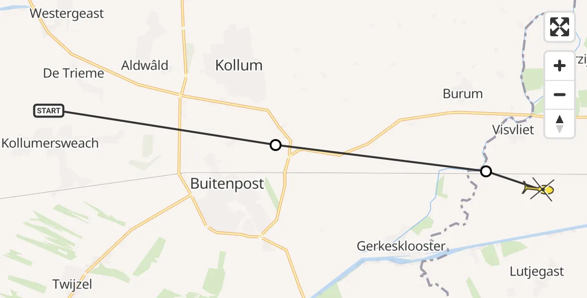 Routekaart van de vlucht: Ambulanceheli naar Lutjegast, Swaddesleat