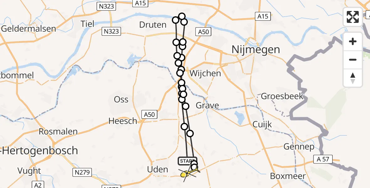 Routekaart van de vlucht: Lifeliner 3 naar Vliegbasis Volkel, Korte Dijk