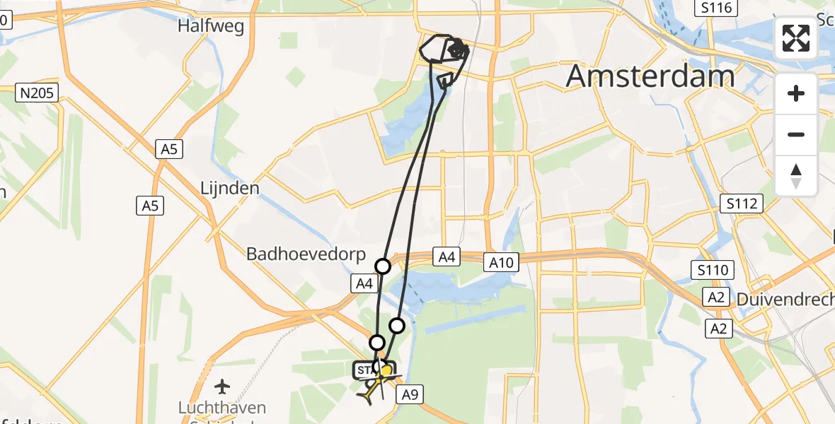 Routekaart van de vlucht: Politieheli naar Schiphol, Nieuwemeerdijk