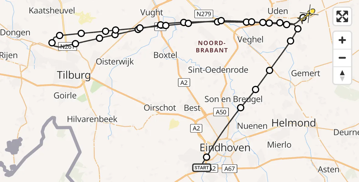 Routekaart van de vlucht: Lifeliner 3 naar Vliegbasis Volkel, De Run