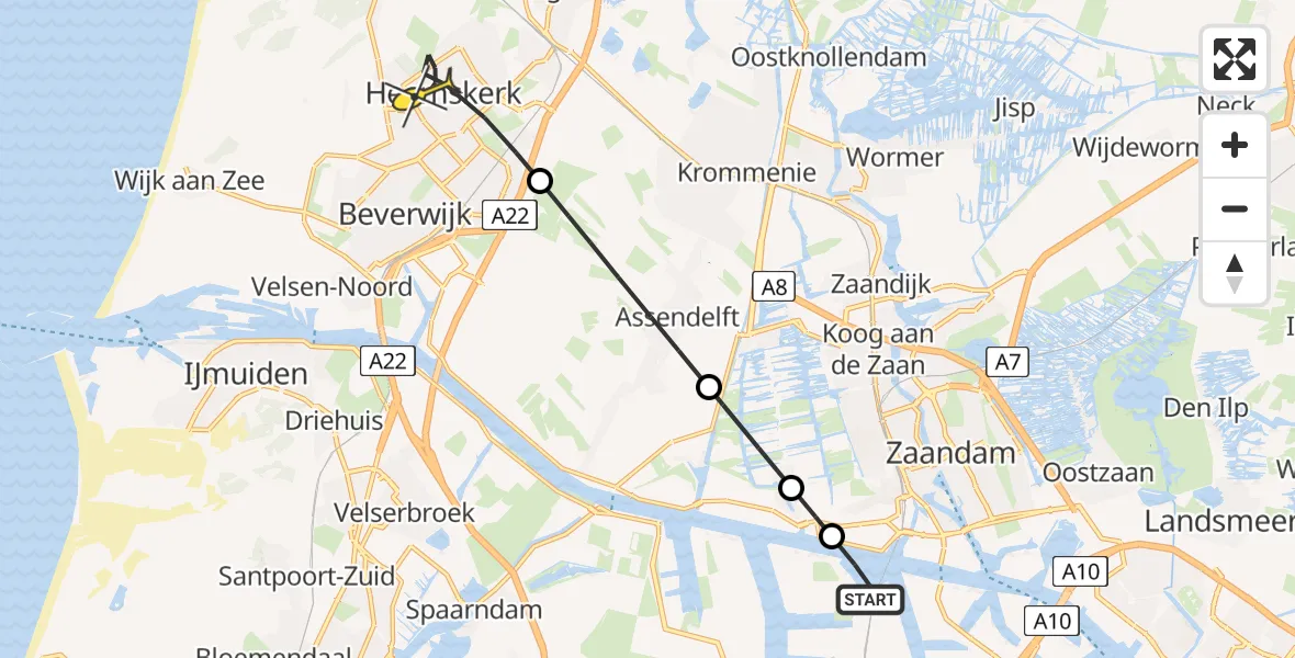 Routekaart van de vlucht: Lifeliner 1 naar Heemskerk, Ringweg