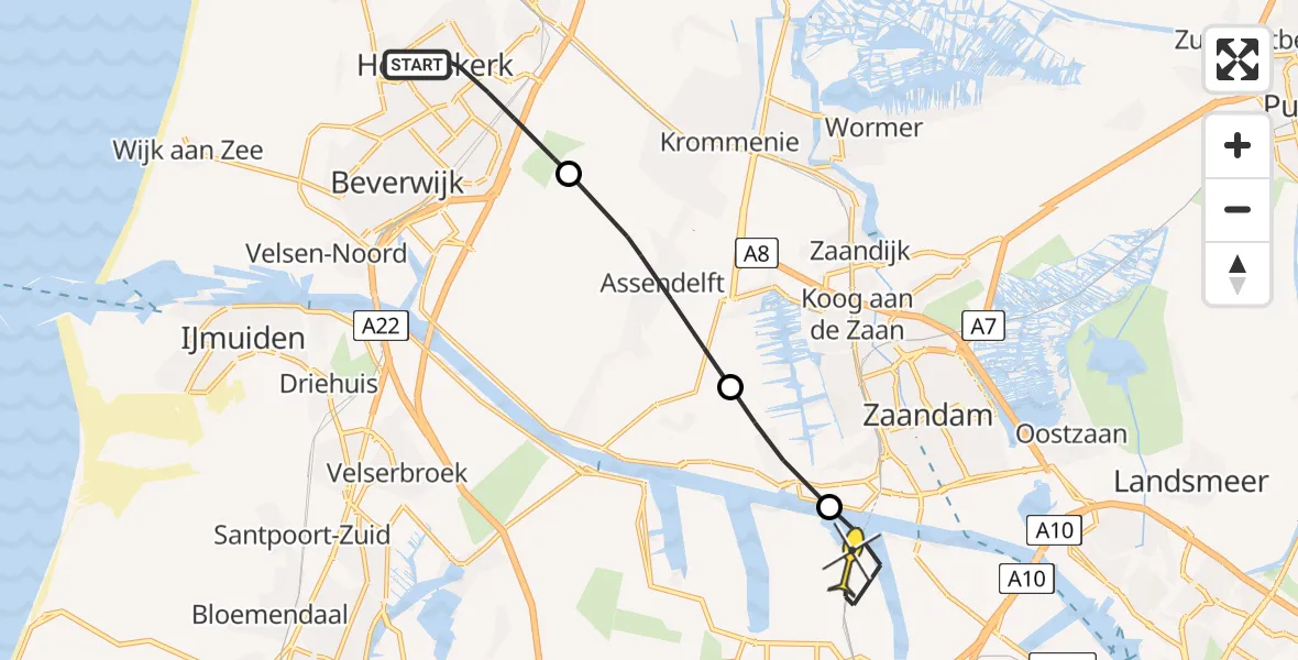 Routekaart van de vlucht: Lifeliner 1 naar Amsterdam Heliport, Beyaertlaan