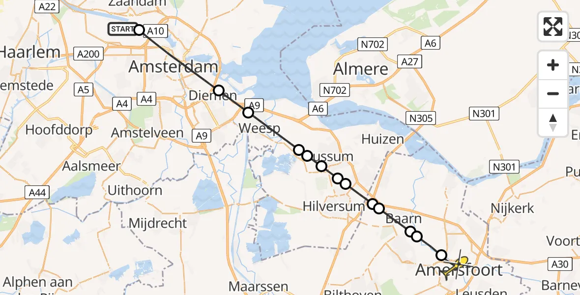 Routekaart van de vlucht: Lifeliner 1 naar Amersfoort, Kajuitweg