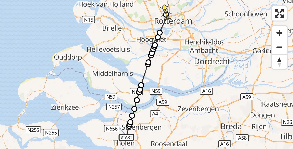 Routekaart van de vlucht: Lifeliner 2 naar Rotterdam The Hague Airport, Rolafseweg