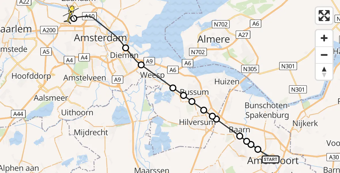 Routekaart van de vlucht: Lifeliner 1 naar Amsterdam Heliport, Nijverheidsweg-Noord