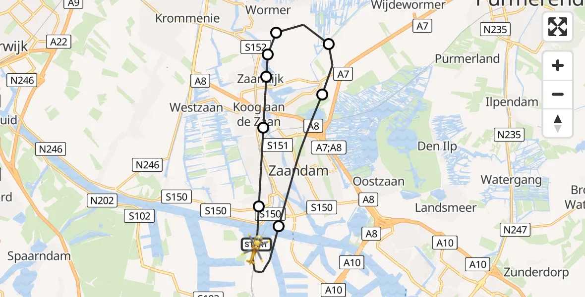 Vluchtroute Traumahelikopter van Amsterdam Heliport naar Amsterdam Heliport