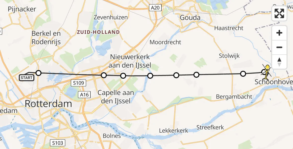 Routekaart van de vlucht: Lifeliner 2 naar Schoonhoven, Volkelstraat