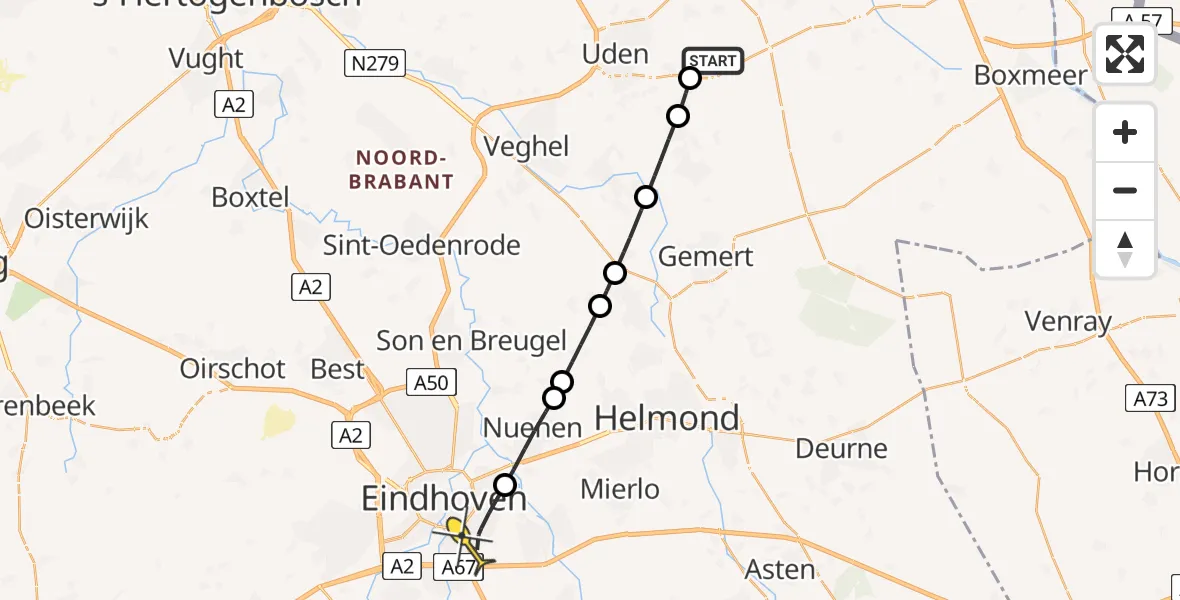 Routekaart van de vlucht: Lifeliner 3 naar Eindhoven, Zeelandsedijk