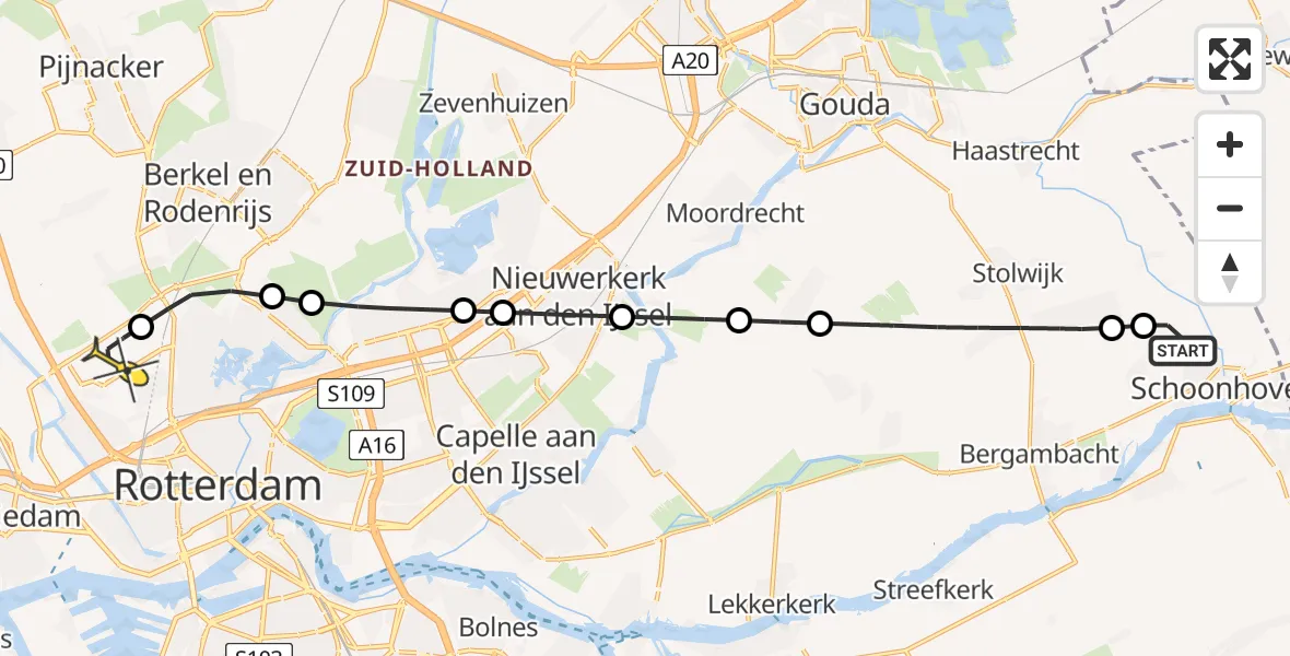 Routekaart van de vlucht: Lifeliner 2 naar Rotterdam The Hague Airport, Fransekade