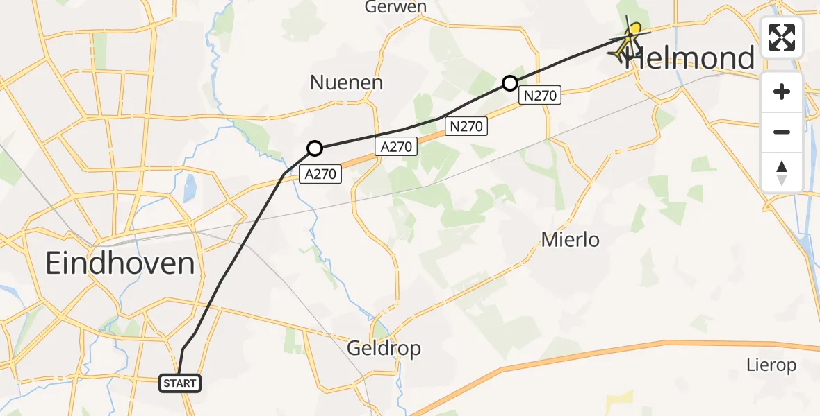 Routekaart van de vlucht: Lifeliner 3 naar Helmond, St Bonifaciuslaan