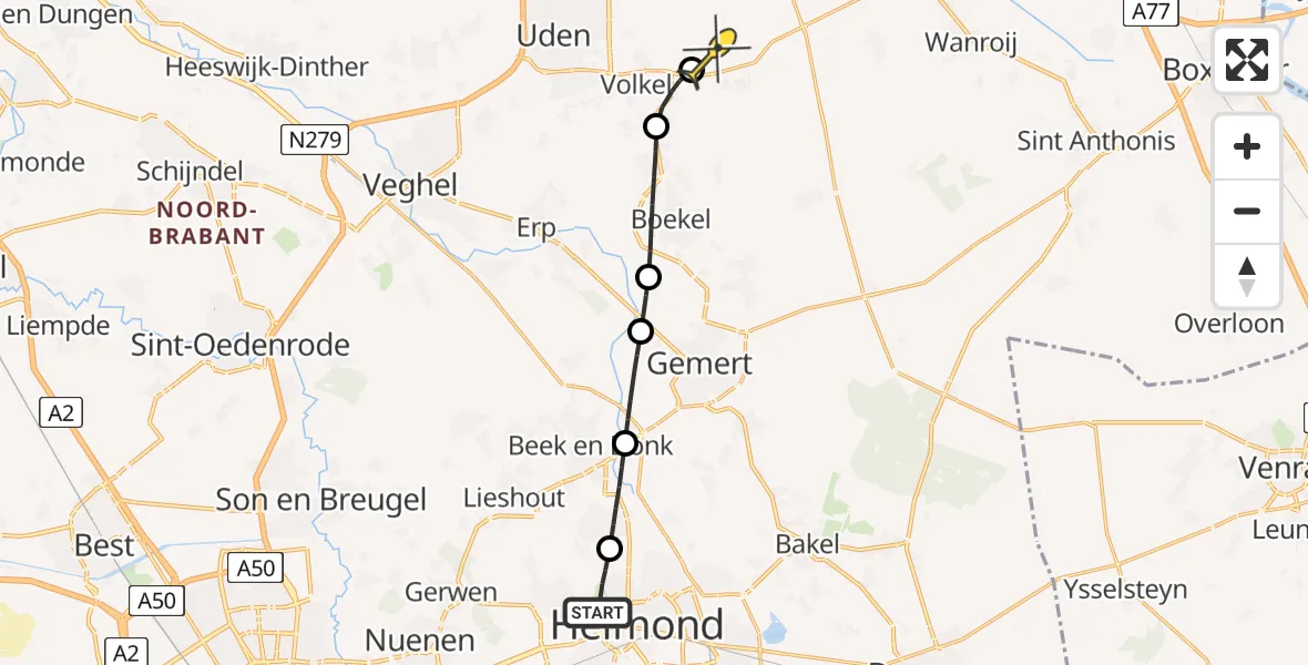 Routekaart van de vlucht: Lifeliner 3 naar Vliegbasis Volkel, De Grote Overbrug