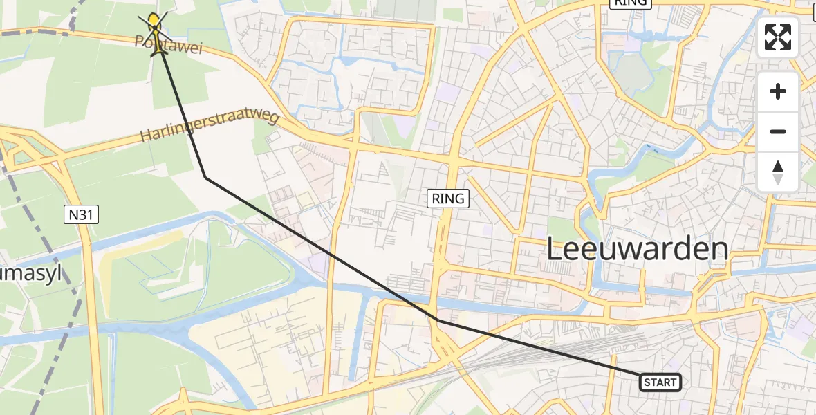 Routekaart van de vlucht: Ambulancehelikopter naar Leeuwarden, Heliconweg
