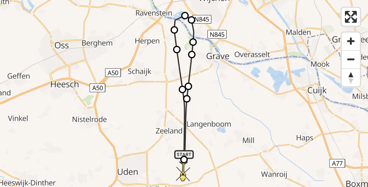 Routekaart van de vlucht: Lifeliner 3 naar Vliegbasis Volkel, Graspeel