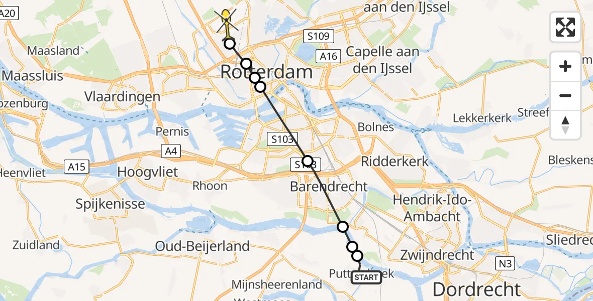 Routekaart van de vlucht: Lifeliner 2 naar Rotterdam The Hague Airport, Fietspad 58