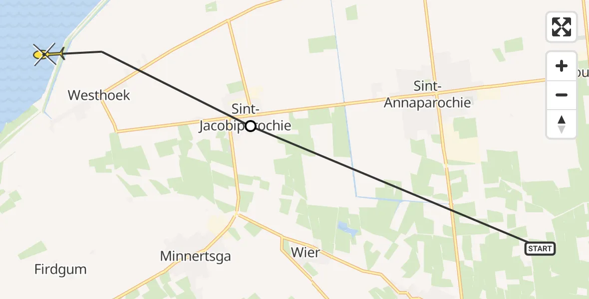 Routekaart van de vlucht: Ambulancehelikopter naar St.-Annaparochie, Broedertrouw